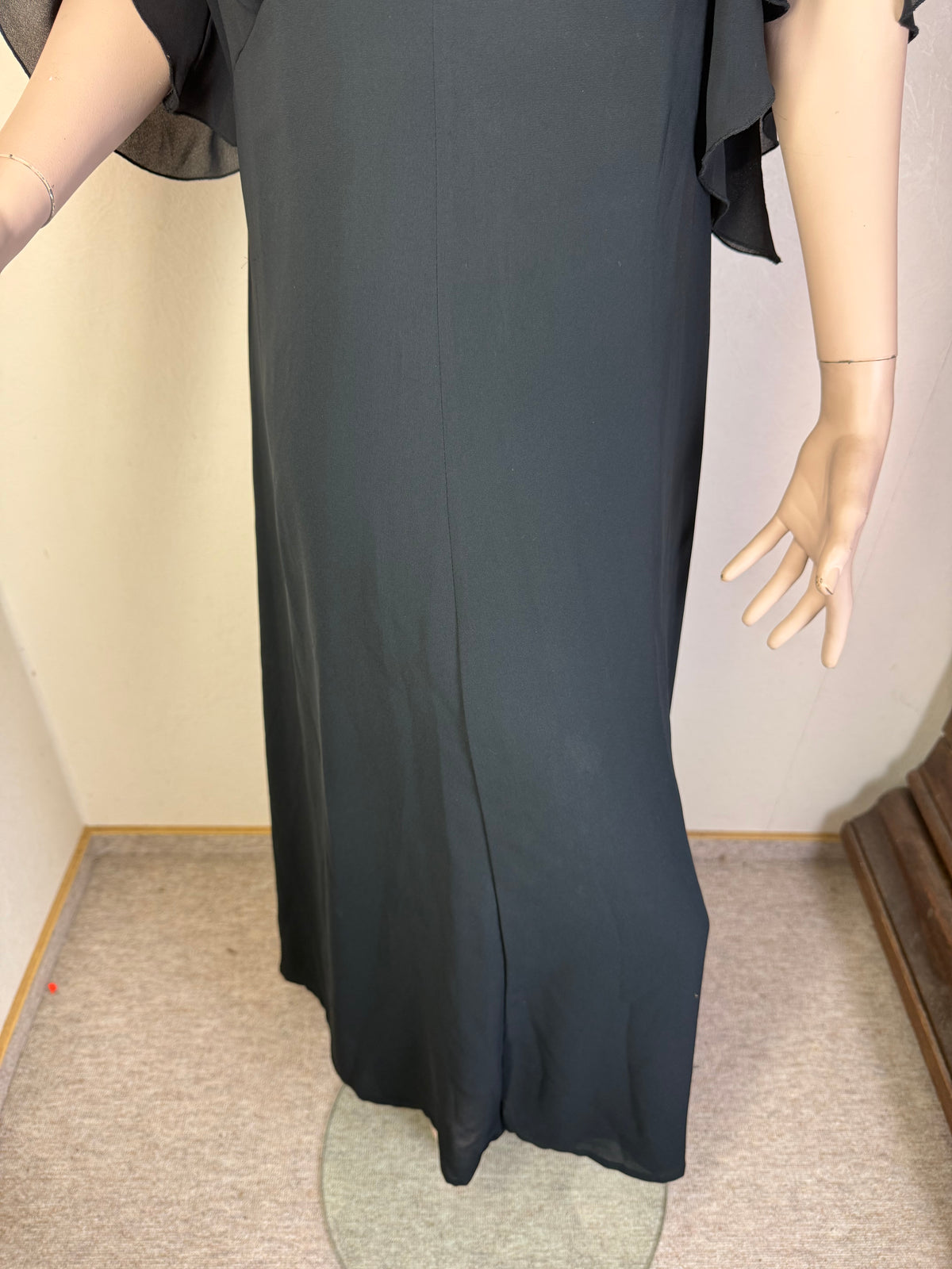 Vintage Damen Abendkleid Schwarz – Langes Maxikleid mit Flügelärmeln