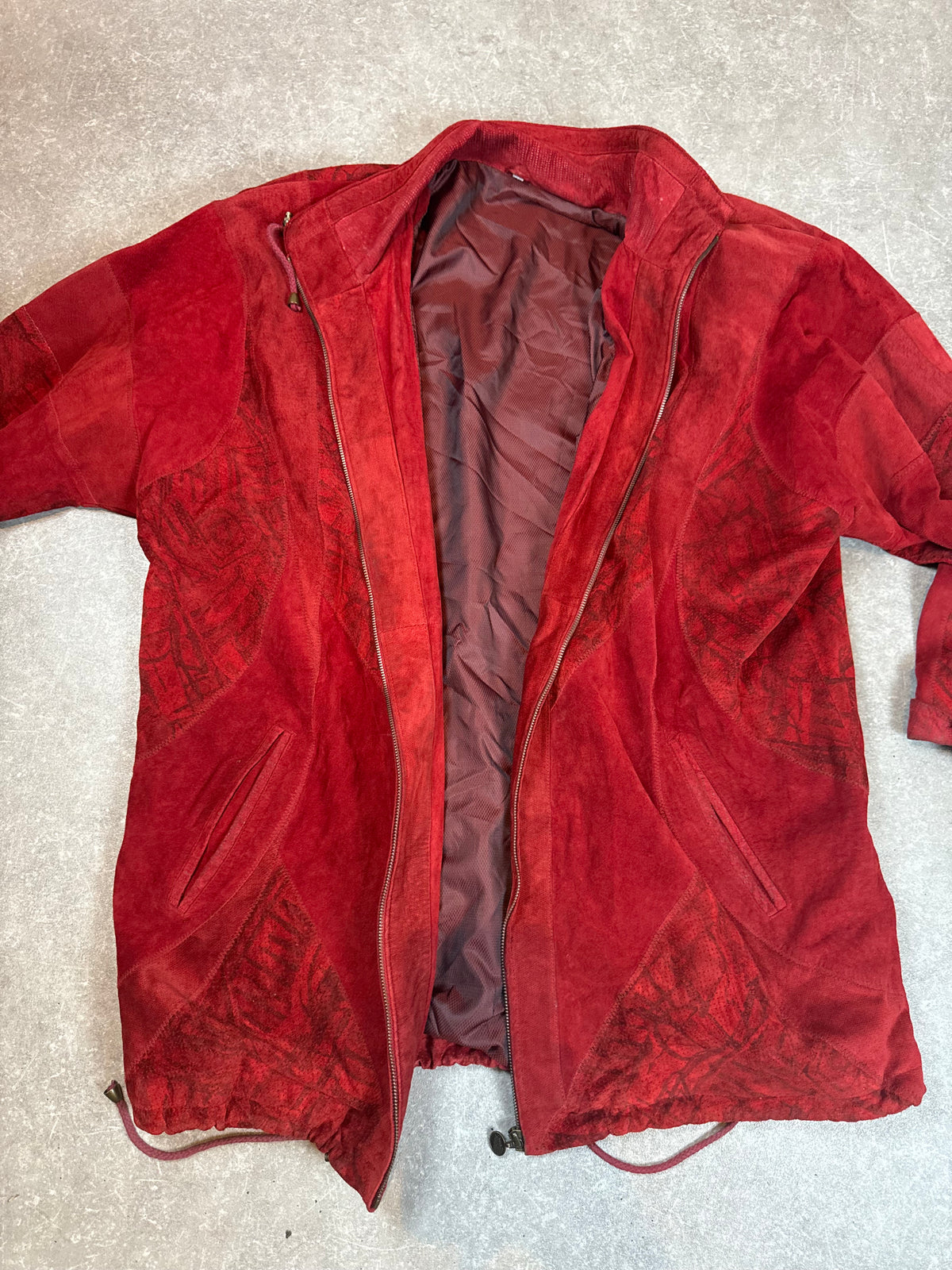 Vintage Lederjacke Rot Gr. 48 Echtleder Oversize Übergangsjacke Wildleder Look