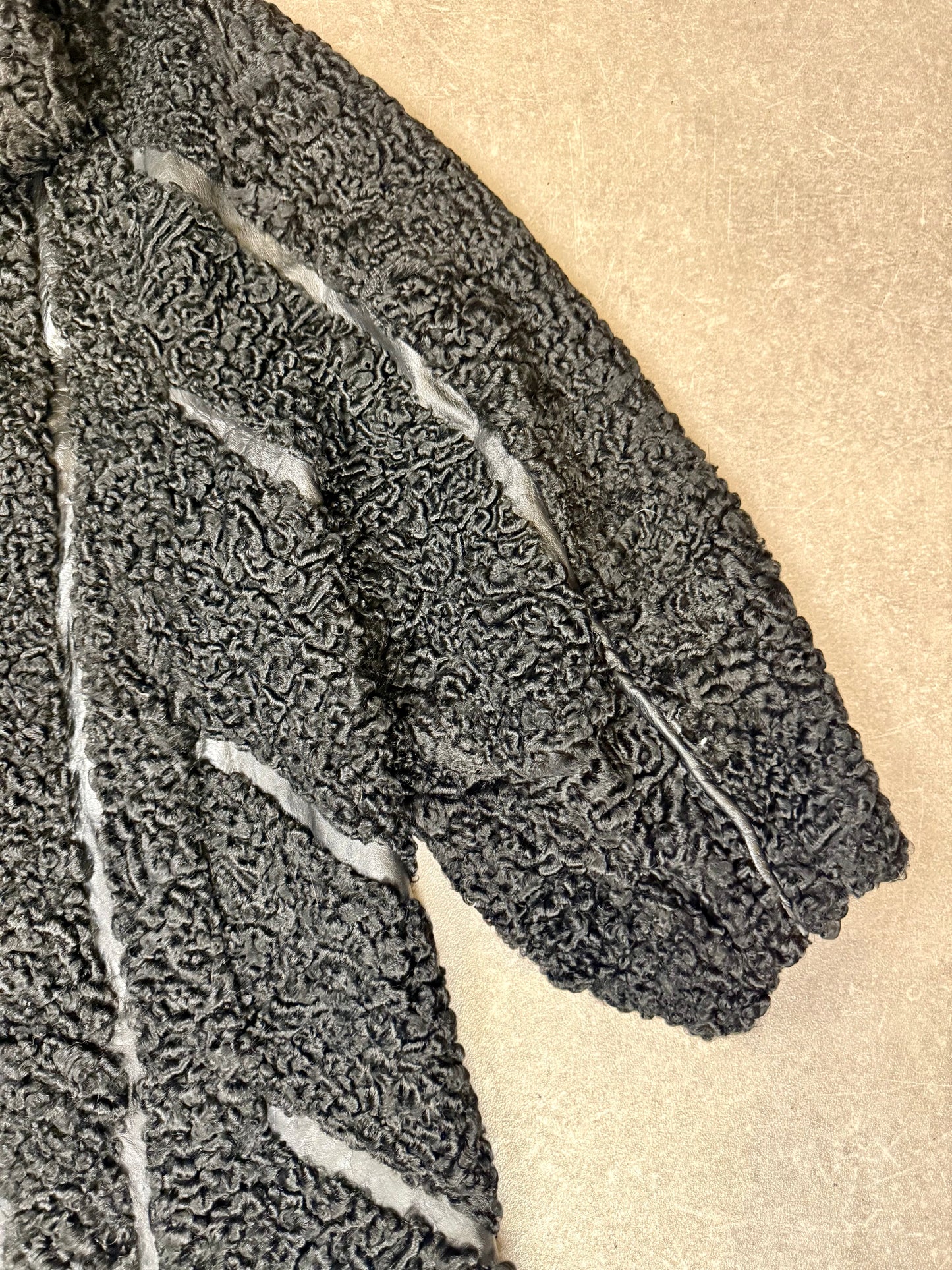Vintage Persianer Pelzjacke Karakul Lammfell Schwarz Damen Echtpelz Gr. L