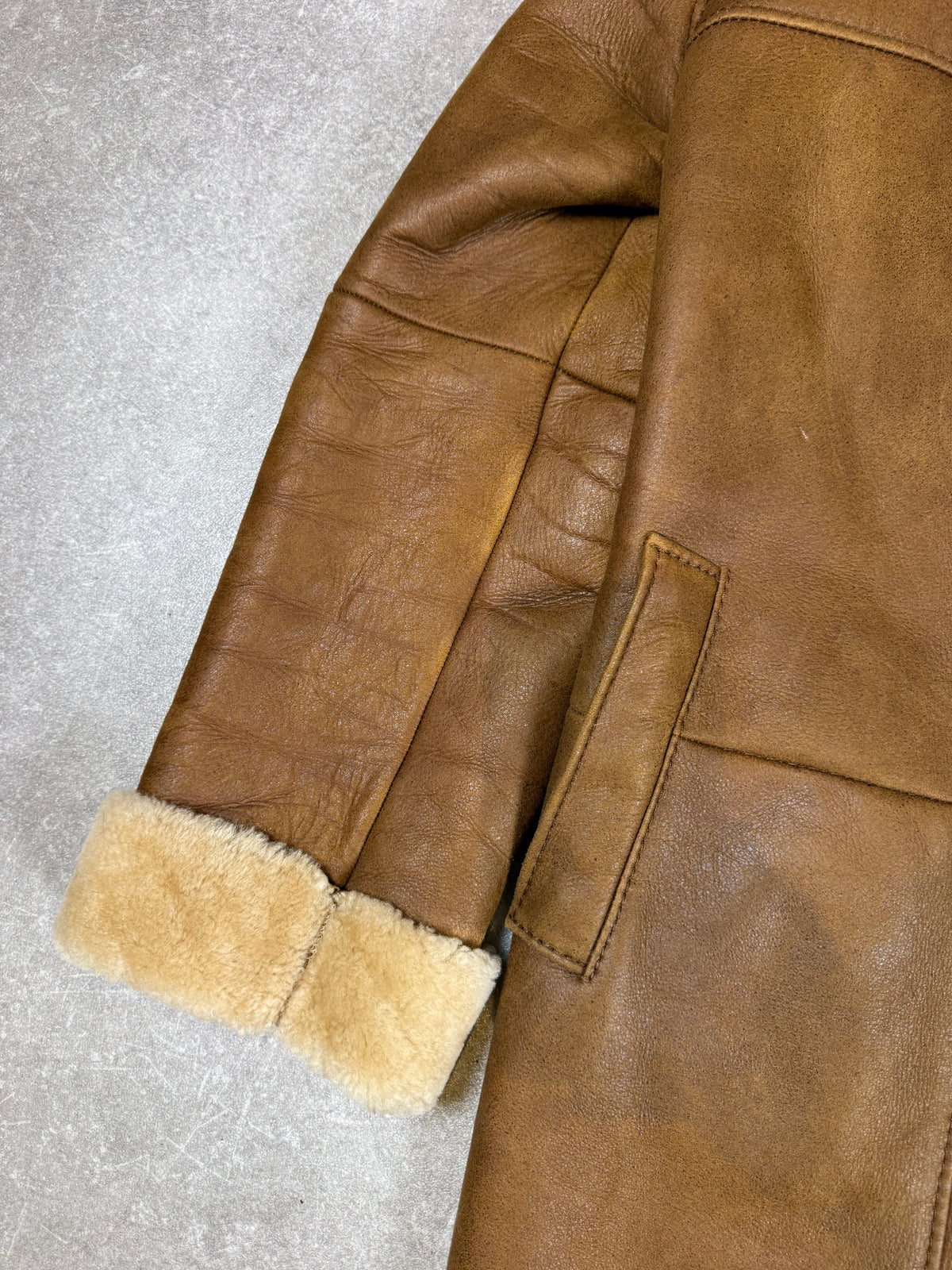 CHRIST Lammfellmantel Damen Braun Vintage Echtleder Shearling Kapuze