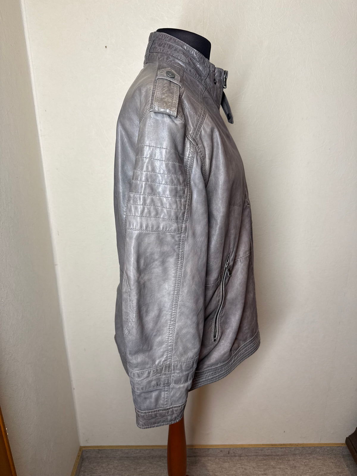 Engbers Lederjacke Herren Gr. 52 Grau Lamm Nappa Biker Übergangsjacke Echtleder
