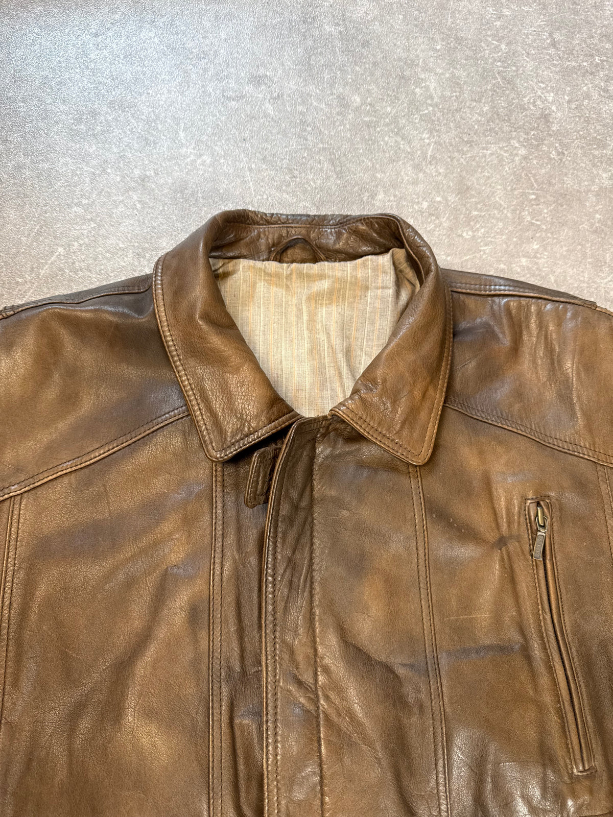 Vintage Lederjacke Herren Braun Echtleder Sportdress Blouson Jacke Gr 54 56 Oversize