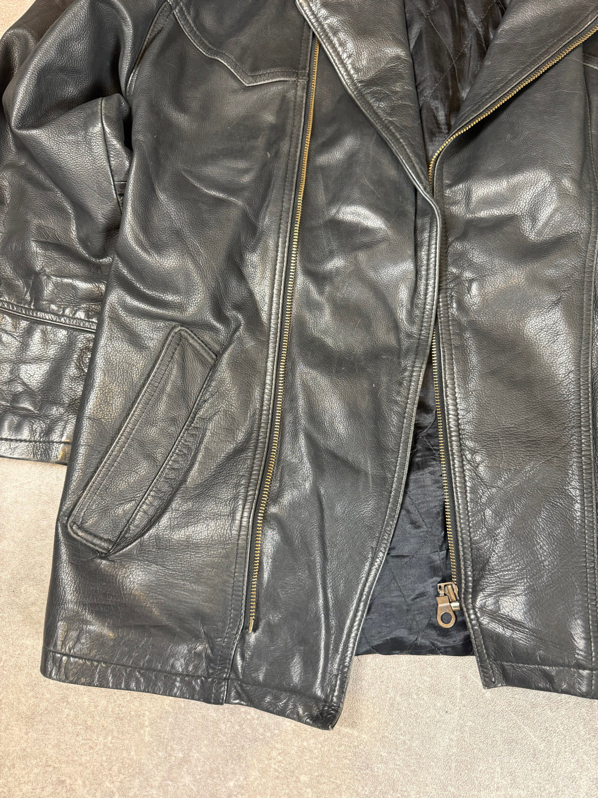 Vintage Marc O’Polo Lederjacke Gr. L Schwarz – Echtleder Bikerjacke mit Gürtel