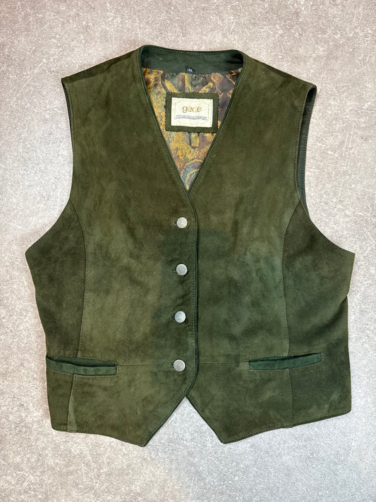 Vintage Lederweste Gede Gr. 44 Grün Veloursleder Trachtenstil