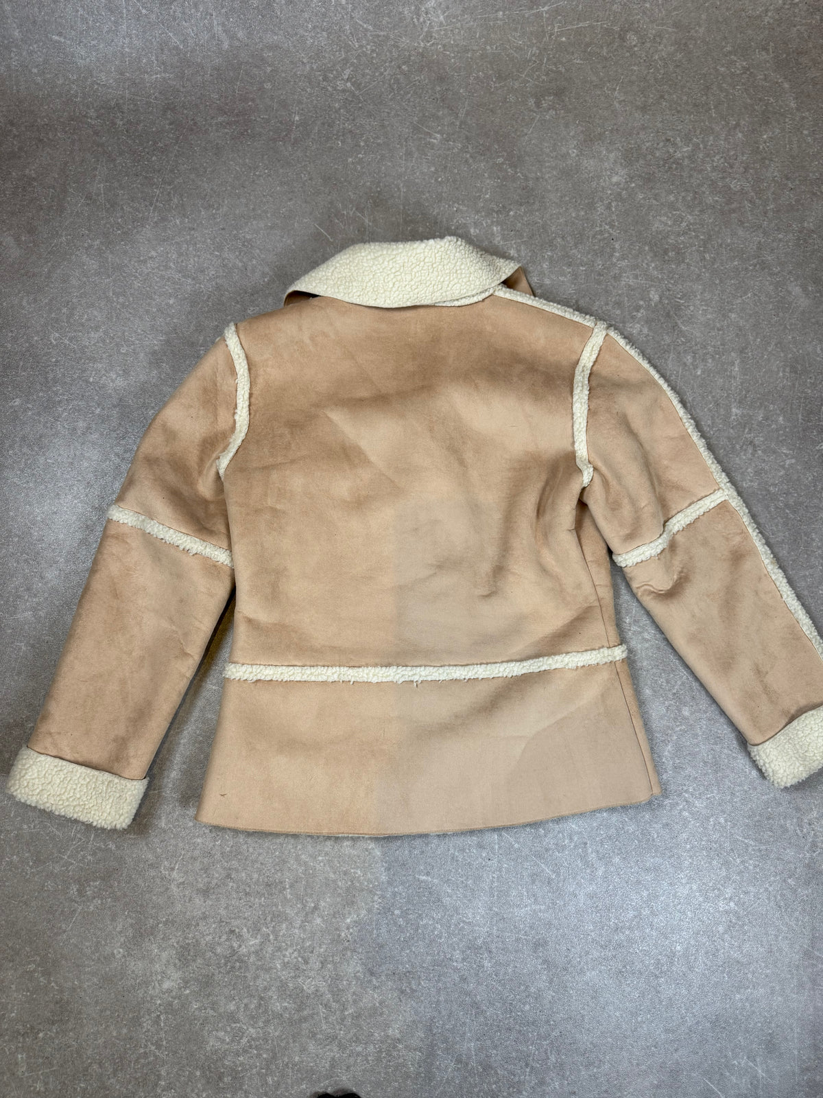 Vintage Damen Lammfelljacke Beige – Shearling Lederjacke mit Fellkragen