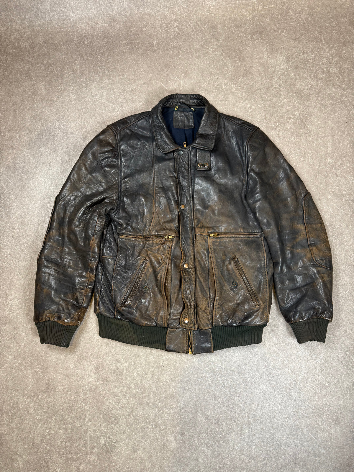 Vintage Angelo Litrico Roma Lederjacke Herren Bomberjacke Echtleder Braun