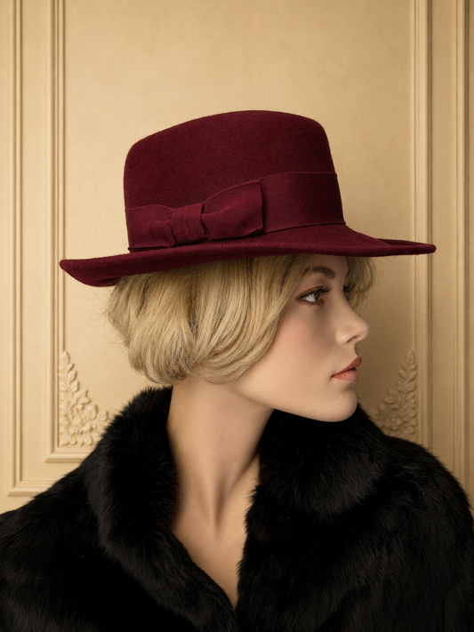 Wegener Vintage Filzhut Bordeaux – Wollhut mit Schleife