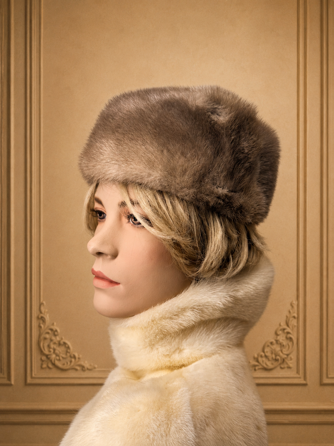 Vintage Nerz Pelzmütze Echtpelz Hellbraun Russische Wintermütze Damen Luxury Fur Hat