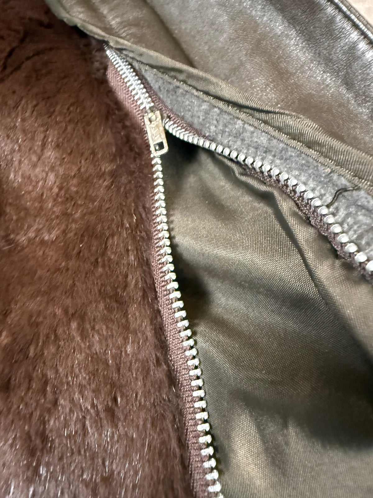Vintage Norma Ledermantel Echtleder mit Nutria Naturfell Braun – Gr. ca. 42