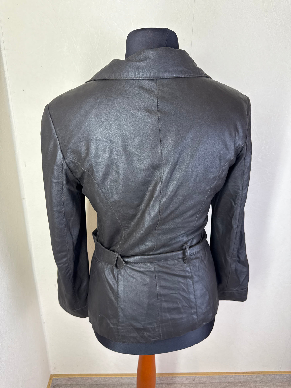 Franco di Marco Lederjacke Damen Gr. 42 Schwarz Echtleder Jacke mit Gürtel Vintage