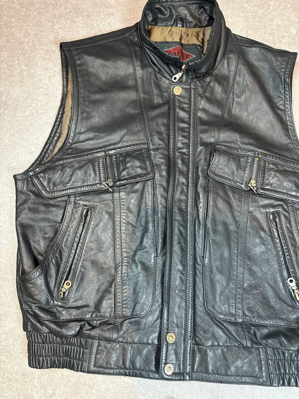 TRAPPER Vintage Herren Lederweste Schwarz Echtleder Gr. 52 Utility Biker