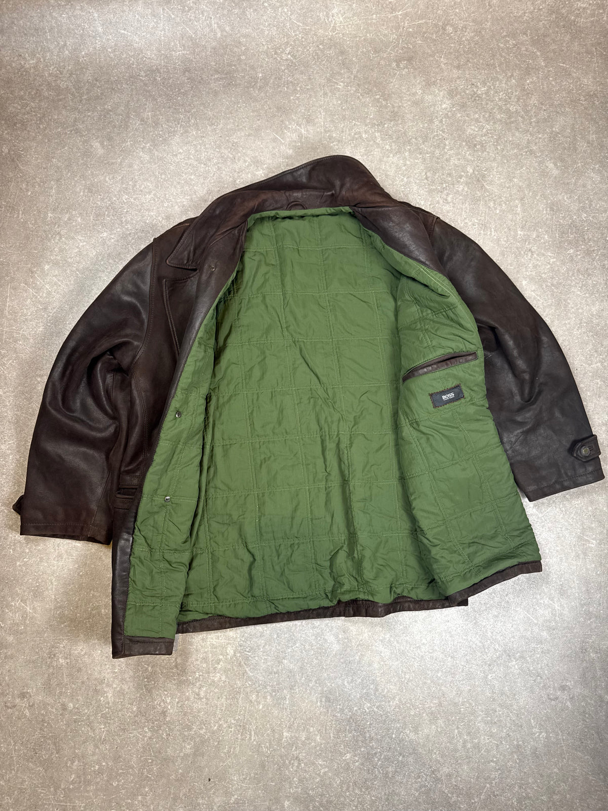 Vintage HUGO BOSS Herren Lederjacke Braun – Echtleder Field Jacket