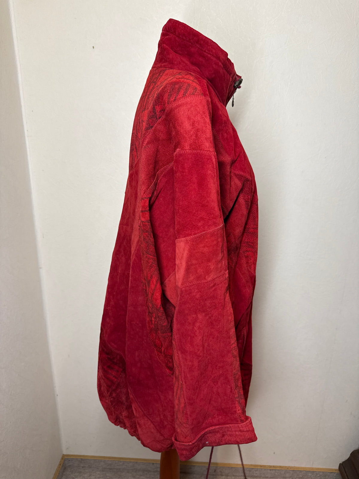 Vintage Lederjacke Rot Gr. 48 Echtleder Oversize Übergangsjacke Wildleder Look