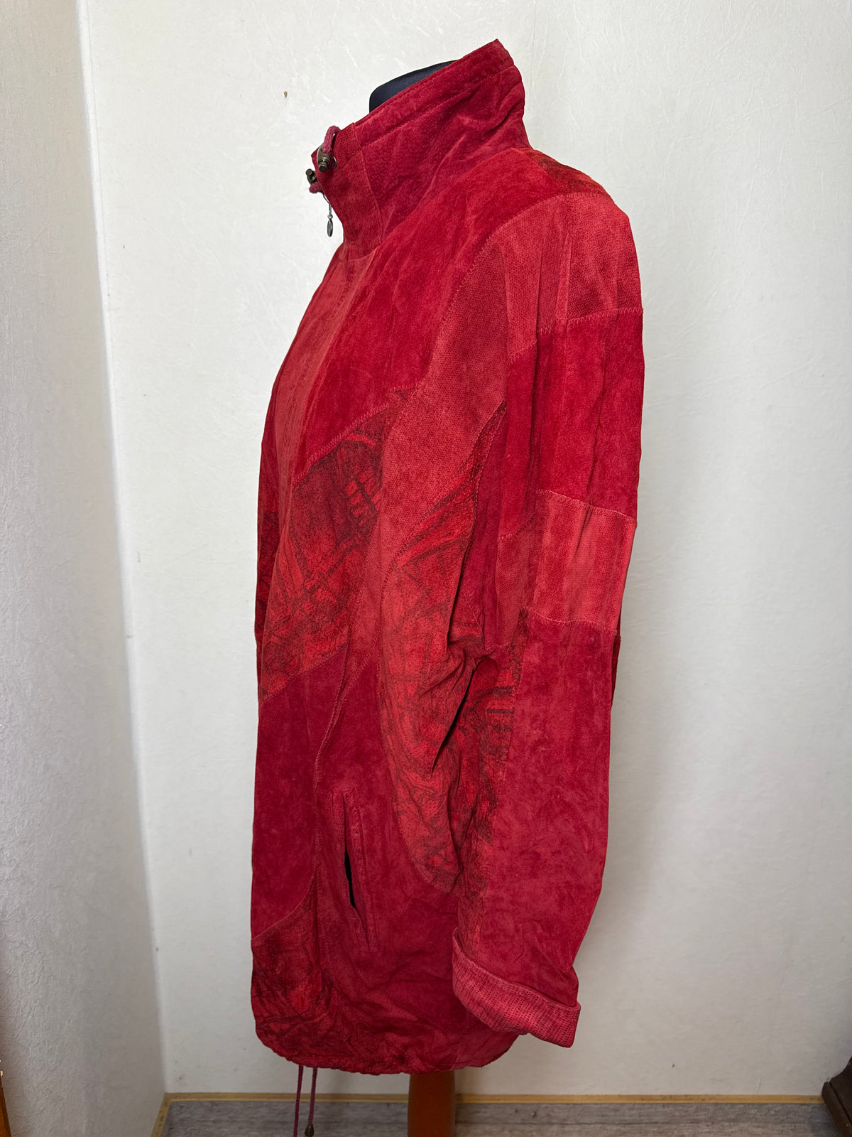 Vintage Lederjacke Rot Gr. 48 Echtleder Oversize Übergangsjacke Wildleder Look