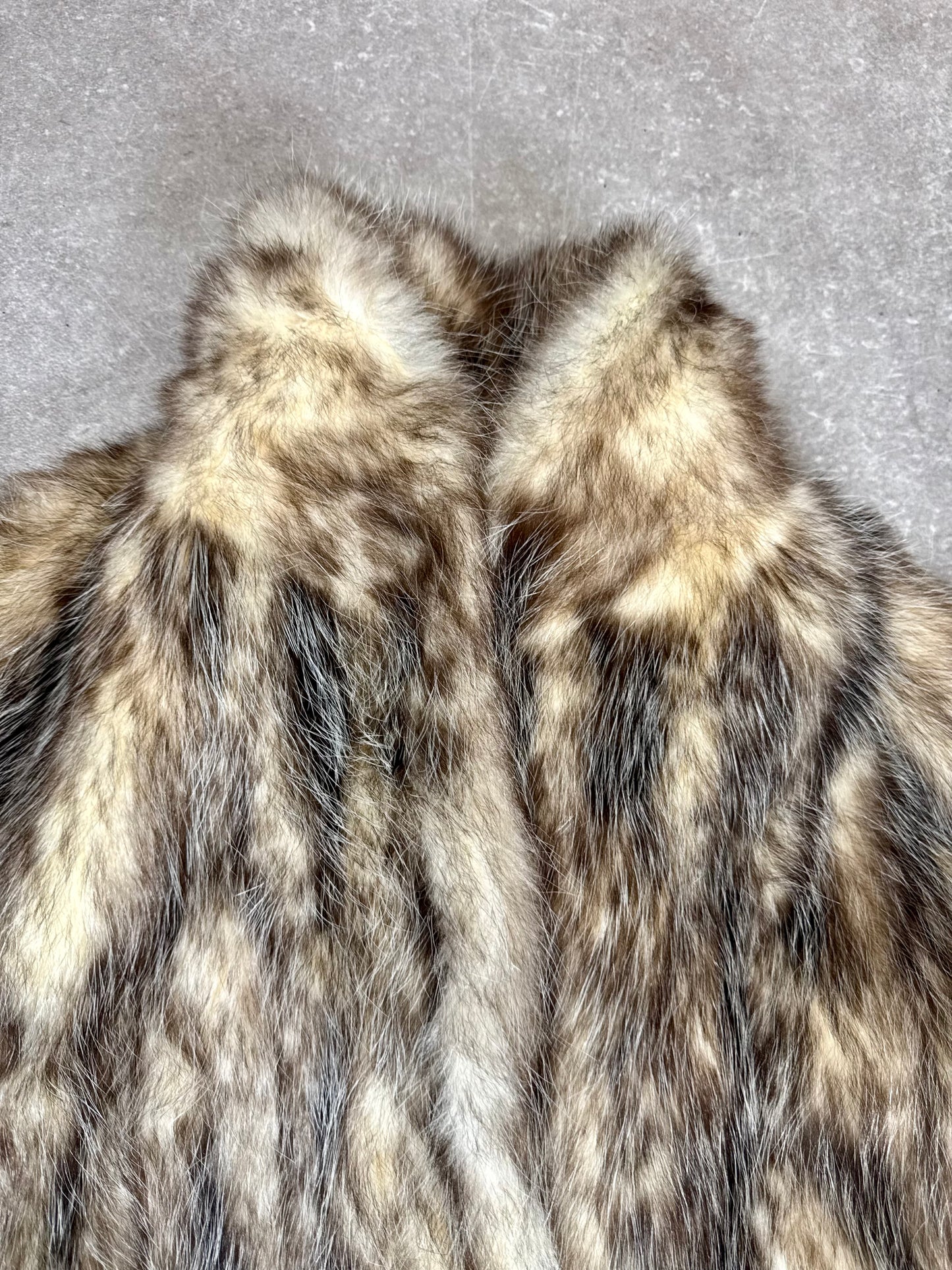 Vintage Waschbär Pelzmantel Echtpelz Raccoon Fur Braun Grau Damen Gr. M-L 40