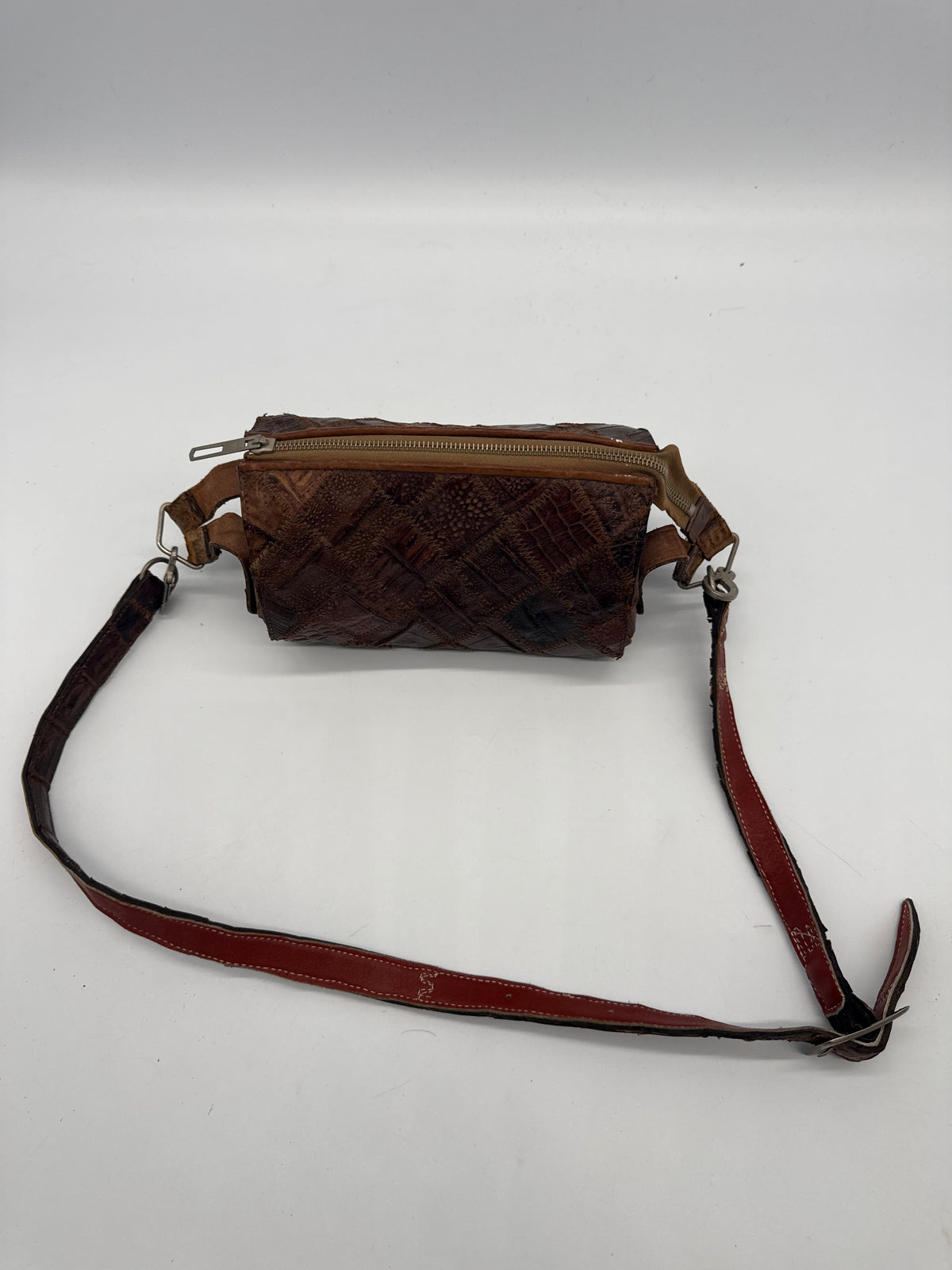 Vintage Reptilleder Patchwork Schultertasche Braun – Handtasche Exotic Leather
