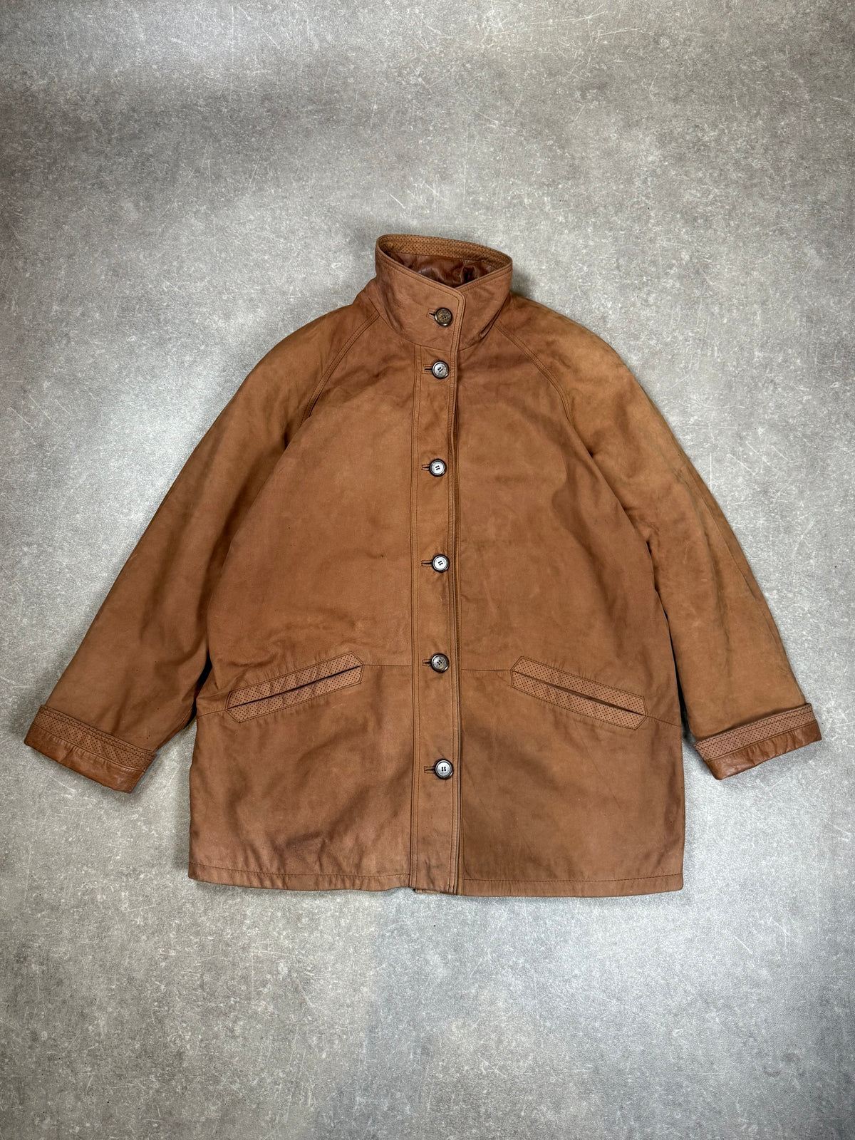 Vintage R&G Leather Active Damen Ledermantel Nubukleder Braun Gr. 46