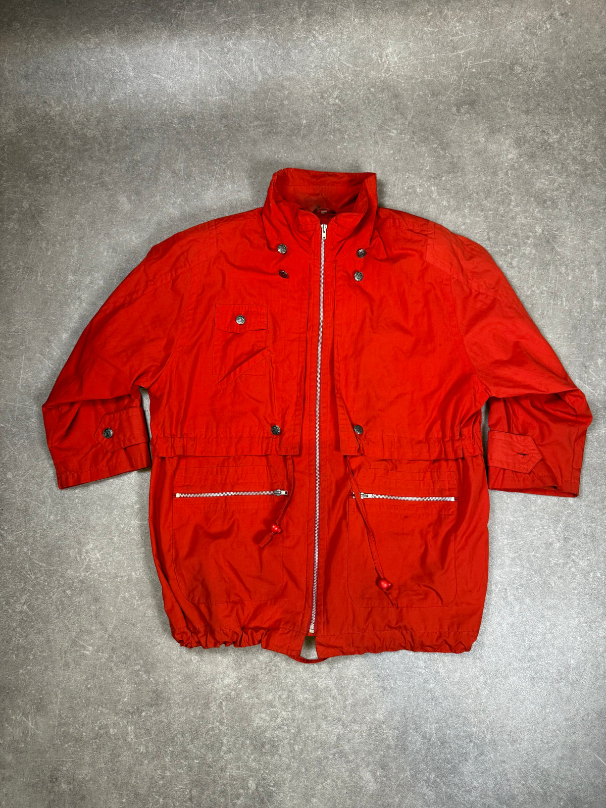 Vintage 80s 90s Utility Jacke Rot – Field Jacket Metallknöpfe Gr. 44