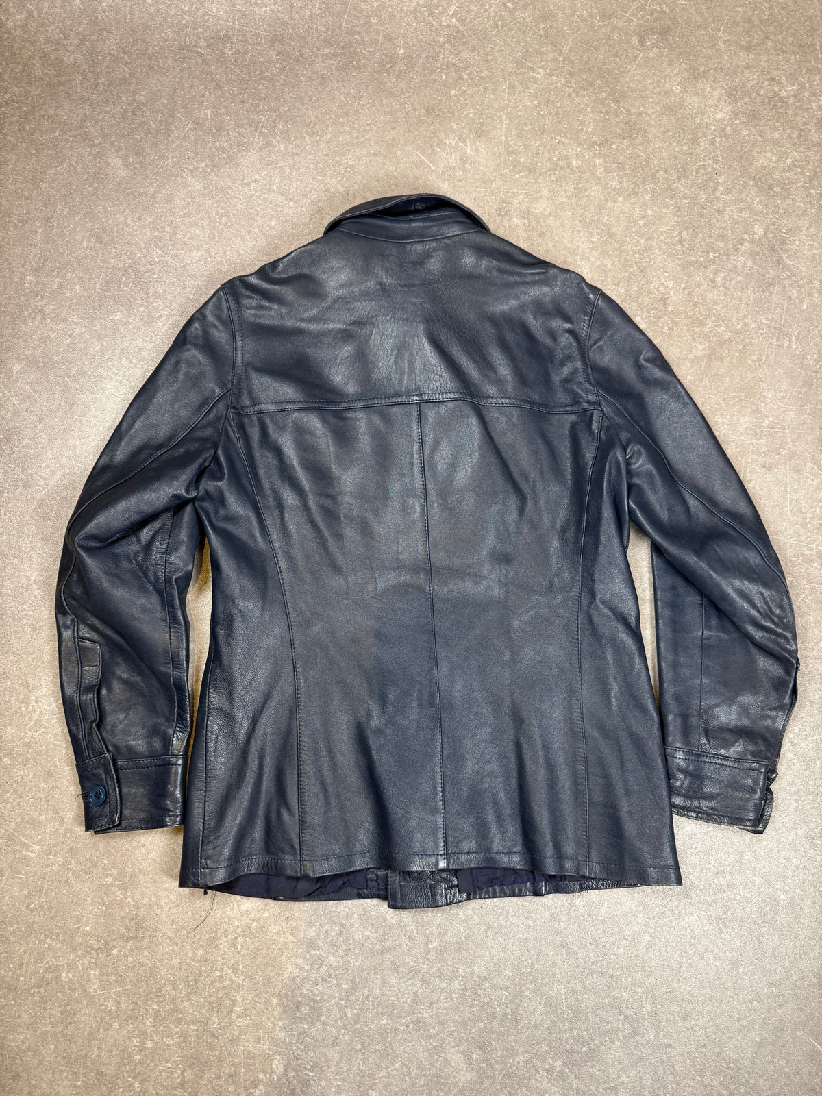 Vintage Herren Lederjacke Dunkelblau – Echtleder Hemdjacke 70er 80er Jahre