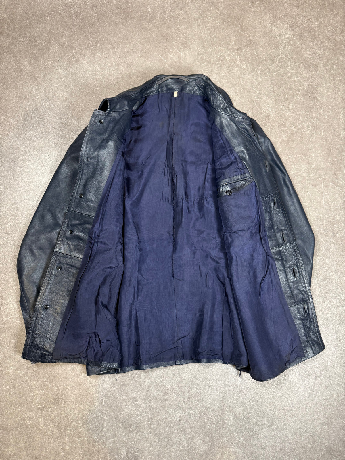 Vintage Herren Lederjacke Dunkelblau – Echtleder Hemdjacke 70er 80er Jahre