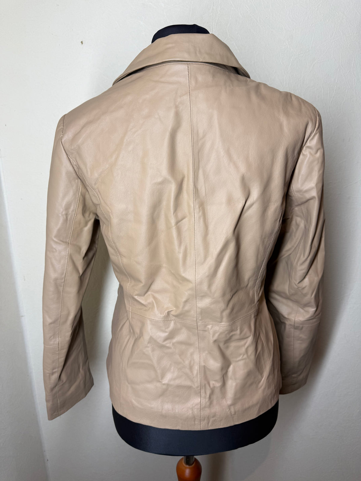 Sarah Kern Lederjacke Beige Spitze Damen Echtleder Blazer 90er Y2K Gr. 36