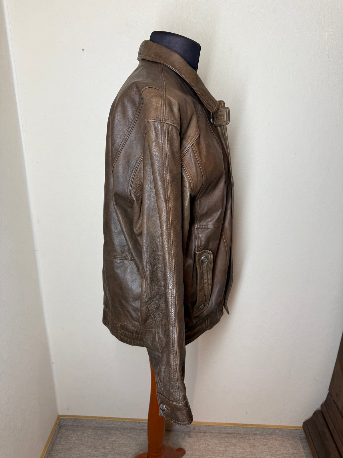 Vintage Lederjacke Herren Braun Echtleder Sportdress Blouson Jacke Gr 54 56 Oversize