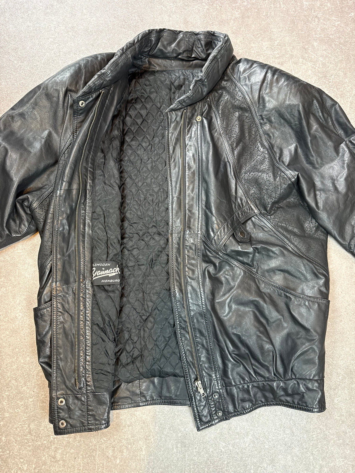 Vintage Lederjacke Echtleder Schwarz Übergangsjacke 80er 90er Oversize Gr 42 44