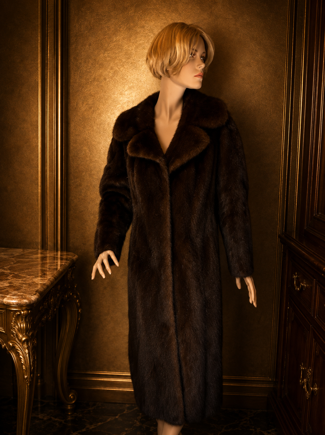 Vintage Nerzmantel Echtpelz Damen M Braun Lang Pelzmantel Mink Echtfell Luxus