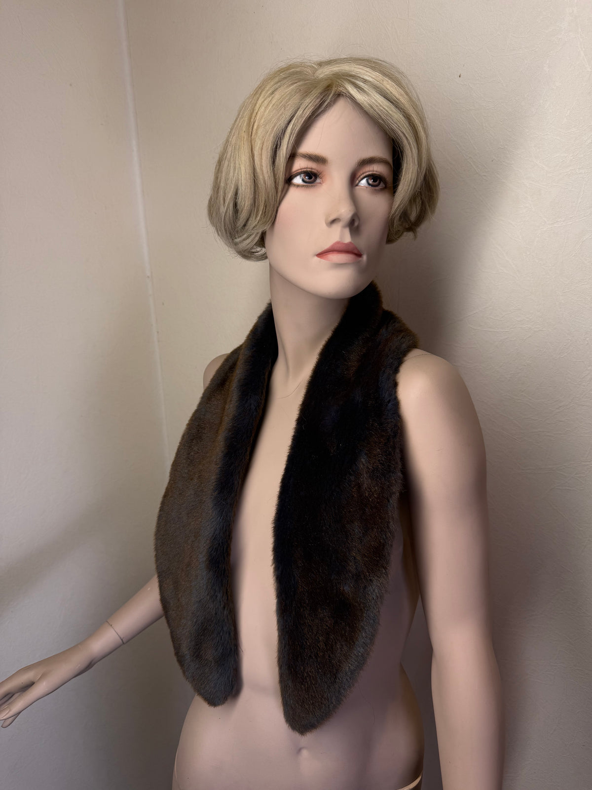 Vintage Nerz Pelzkragen Dunkelbraun Echtfell Mink Stola Damen Fellkragen ca. 105 cm