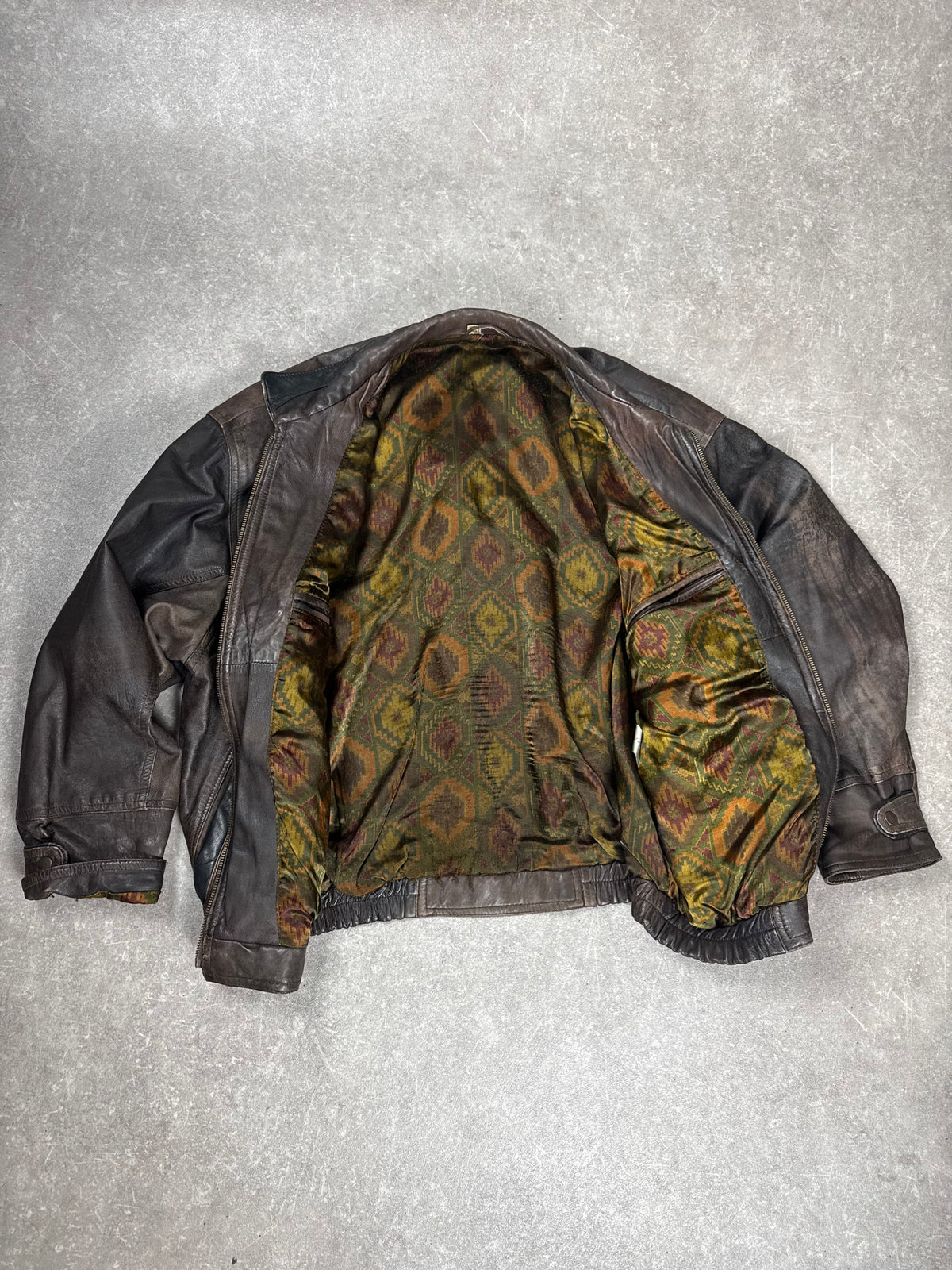 Vintage Lederjacke Braun Herren Gr. 52 Echtleder Bomberjacke Oversize 80er 90er