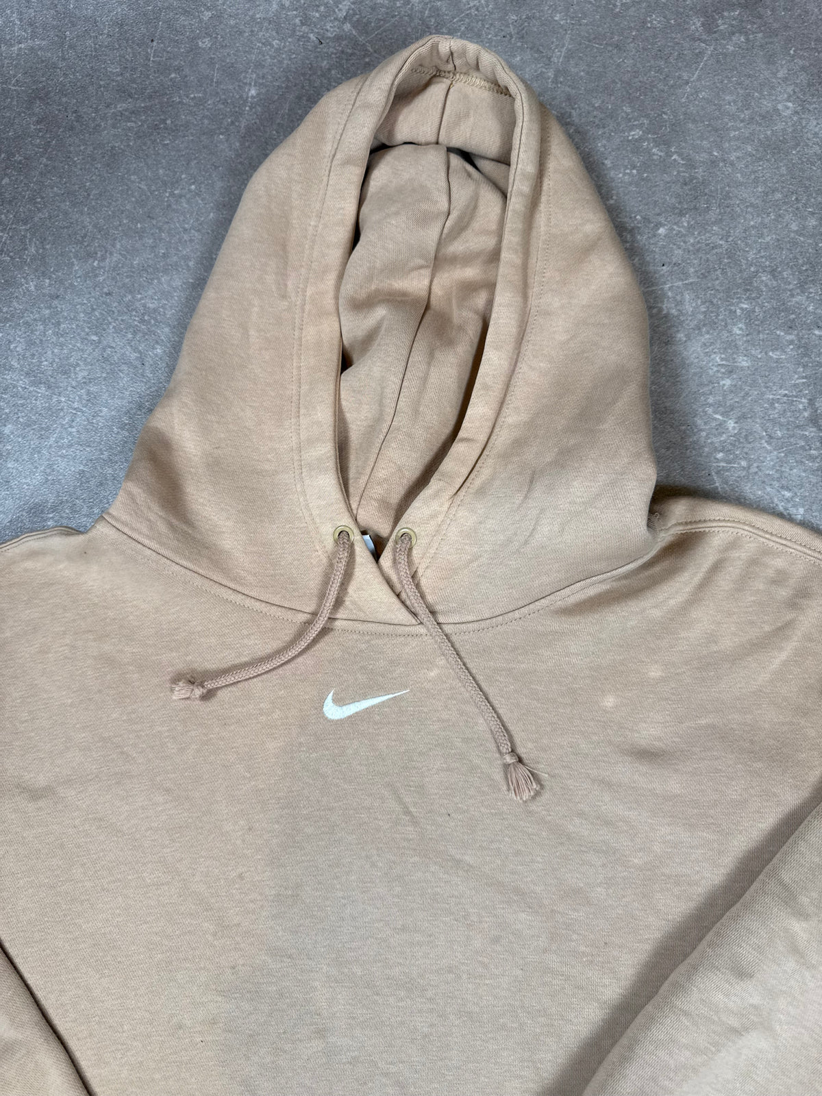 Nike Vintage Hoodie Beige Swoosh Logo Oversize Sweatshirt