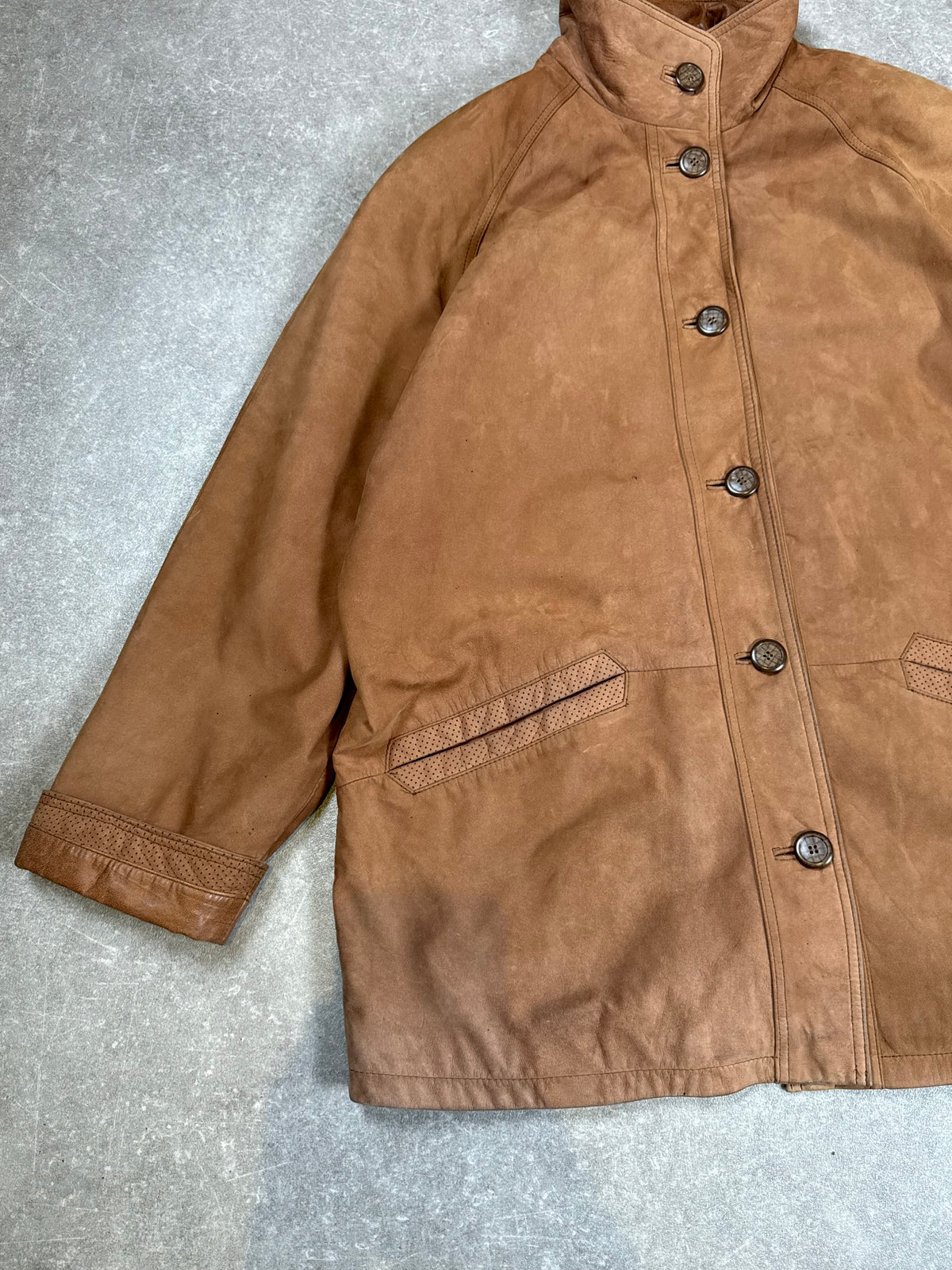 Vintage R&G Leather Active Damen Ledermantel Nubukleder Braun Gr. 46