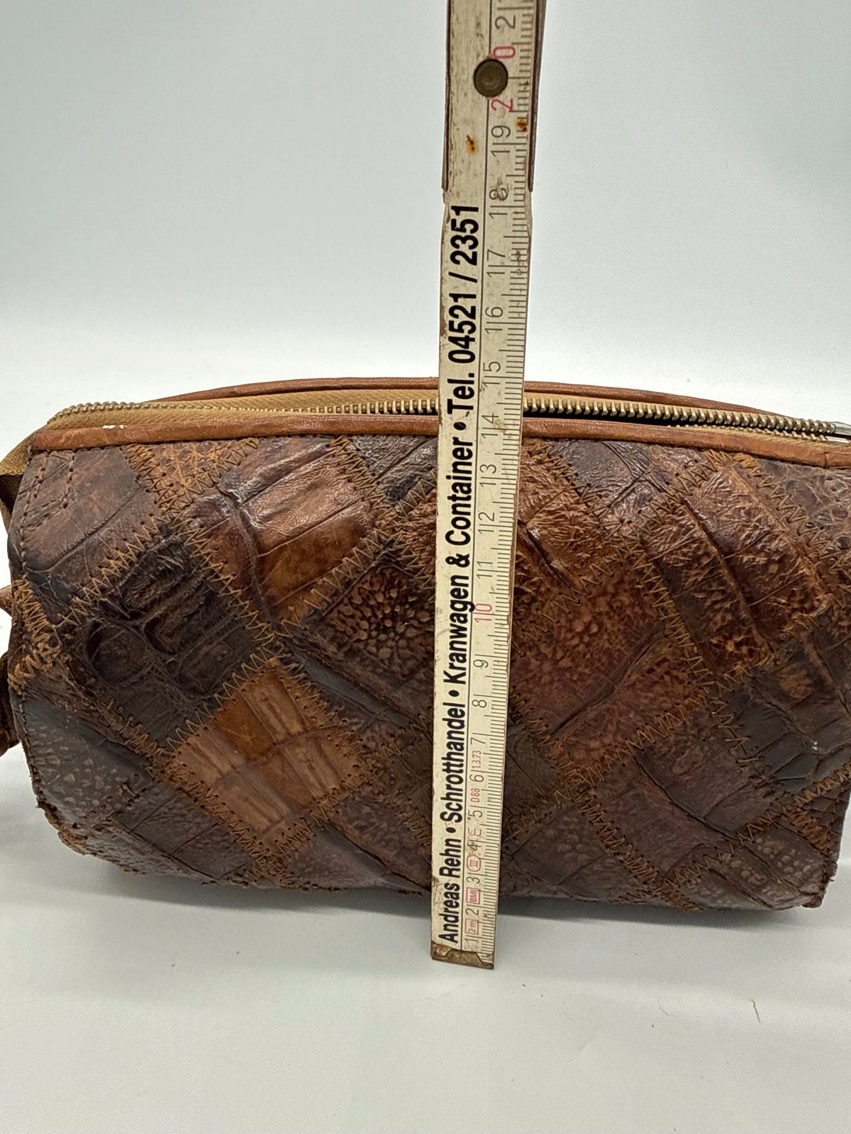 Vintage Reptilleder Patchwork Schultertasche Braun – Handtasche Exotic Leather