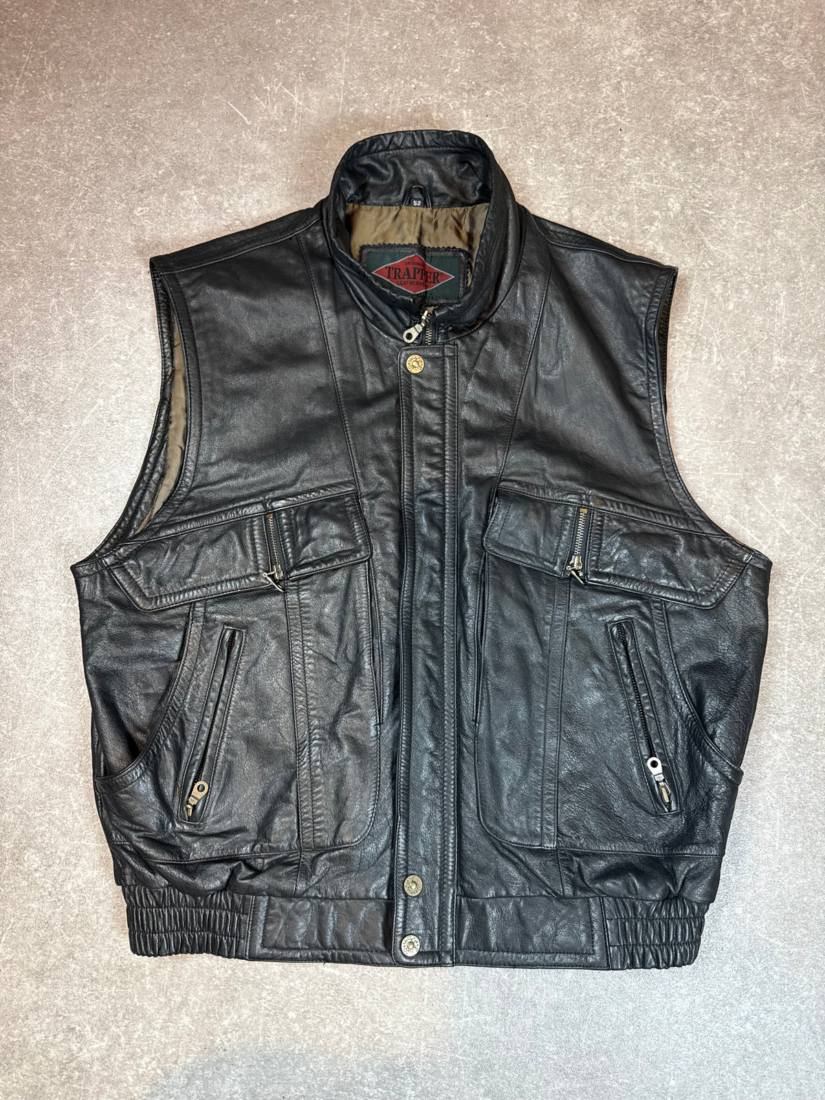 TRAPPER Vintage Herren Lederweste Schwarz Echtleder Gr. 52 Utility Biker