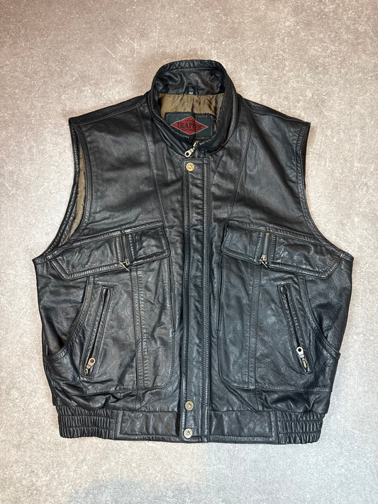 TRAPPER Vintage Herren Lederweste Schwarz Echtleder Gr. 52 Utility Biker