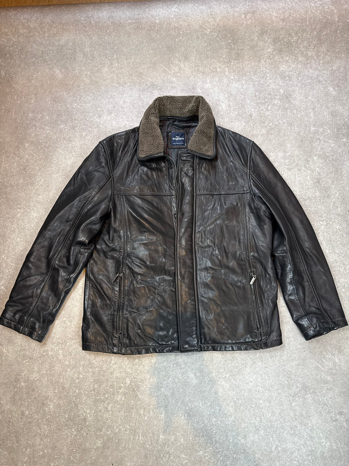 Engbers Lederjacke Herren Gr. 54 Braun Schwarz Echtleder Winterjacke mit abnehmbarem Fellkragen