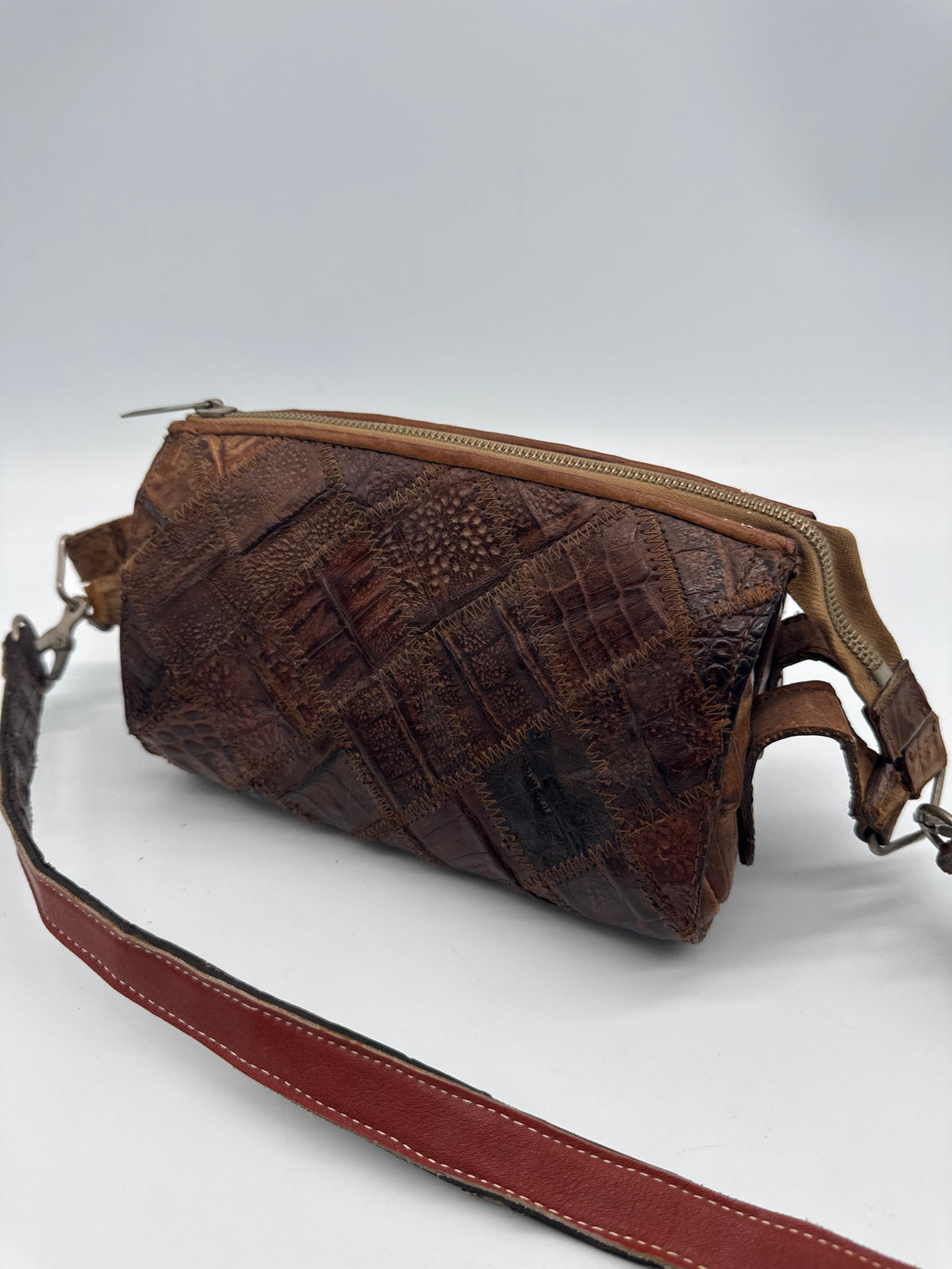 Vintage Reptilleder Patchwork Schultertasche Braun – Handtasche Exotic Leather