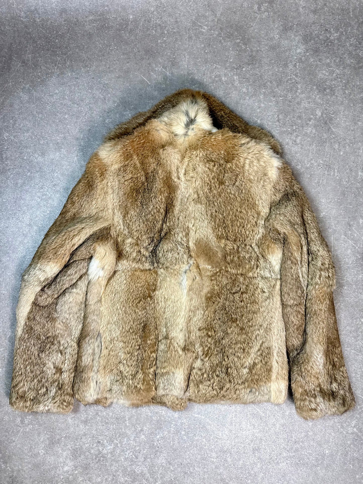 Vintage Kaninchen Pelzjacke Echtpelz Damen Grau Braun HEKA Gr. 38 Rabbit Fur Jacket