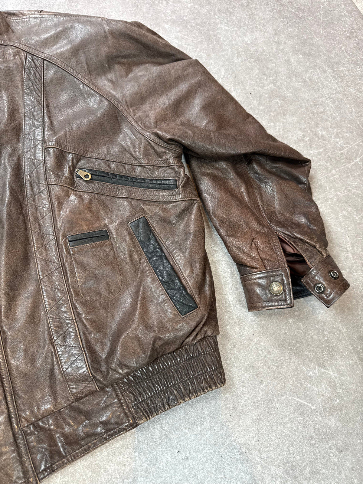 Vintage Lederjacke Herren Braun Echtleder Blouson 80er 90er Bomberjacke Gr 54 Oversize