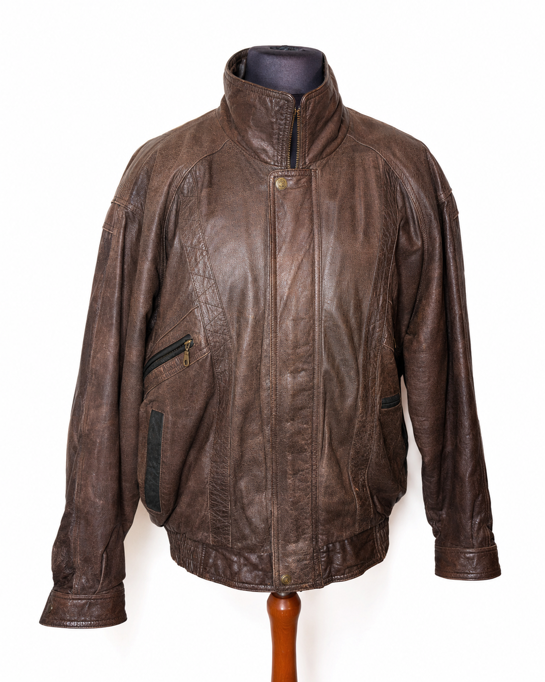 Vintage Lederjacke Herren Braun Echtleder Blouson 80er 90er Bomberjacke Gr 54 Oversize