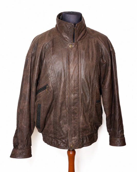 Vintage Lederjacke Herren Braun Echtleder Blouson 80er 90er Bomberjacke Gr 54 Oversize