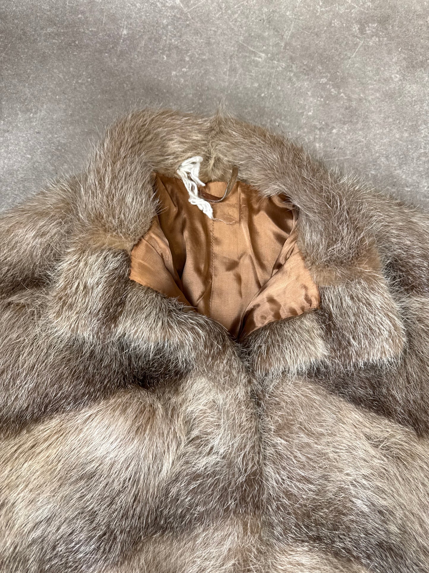 Vintage Echtpelz Kaninchen Pelzmantel Damen XL Braun Beige Pelzjacke Classic Luxus