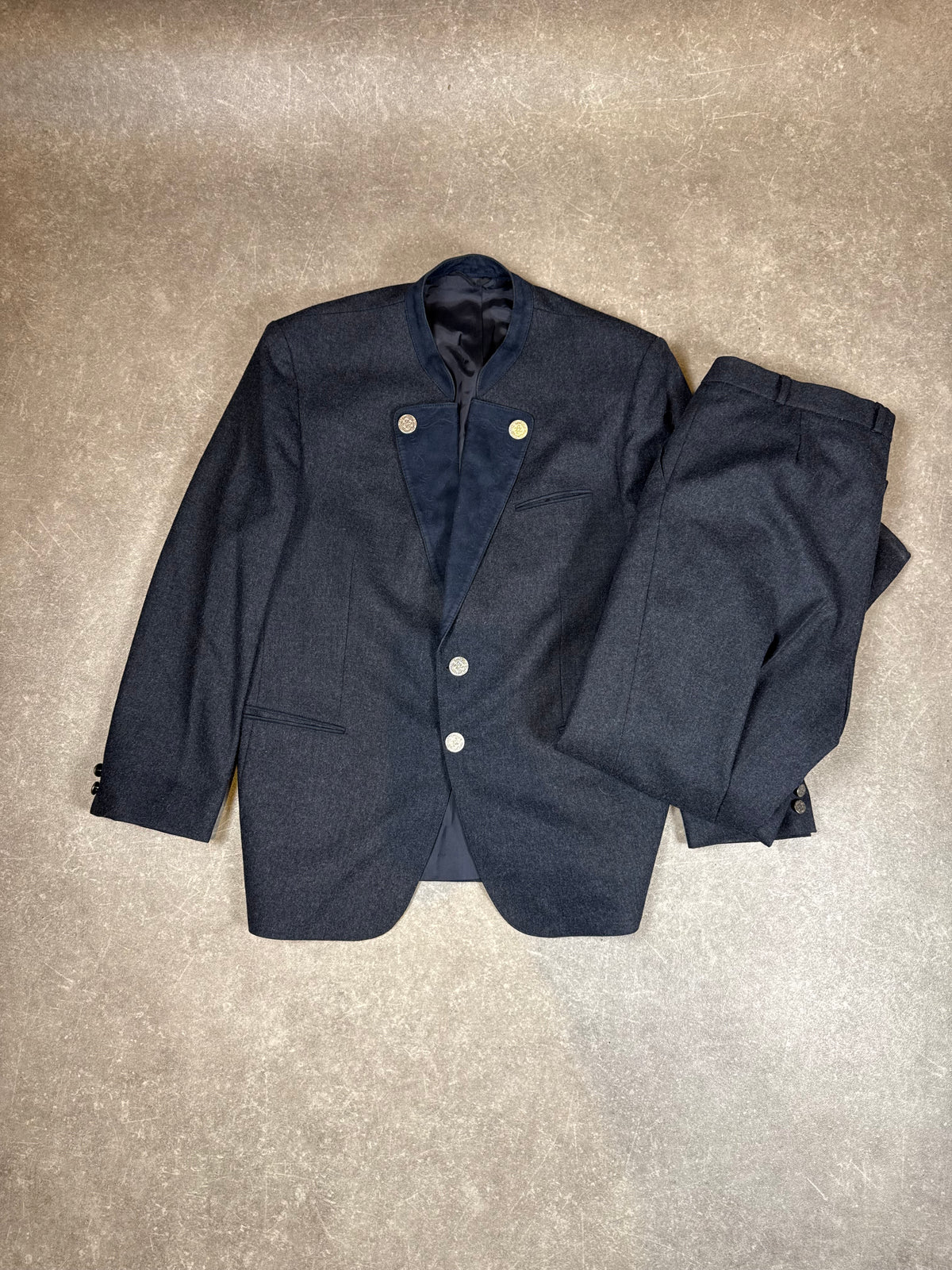 Vintage Herren Trachtenanzug Schurwolle Dunkelblau – Janker Sakko & Hose Gr. 27