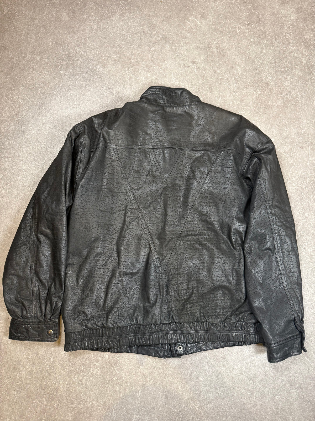 Vintage Herren Lederjacke Schwarz – Echtleder Bikerjacke Tartan-Futter Gr. 56