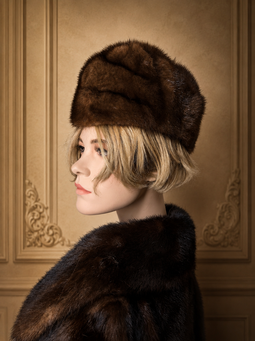 Vintage Nerz Pelzmütze Braun – Damen Echtpelz Wintermütze Klassisch Elegant