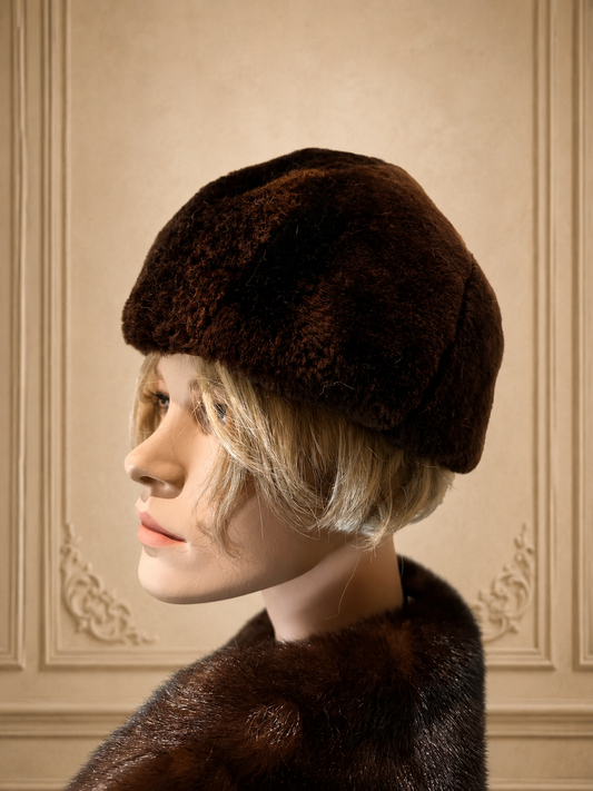 Vintage Pelzmütze Braun Echtpelz Damen Wintermütze Elegante Fellmütze