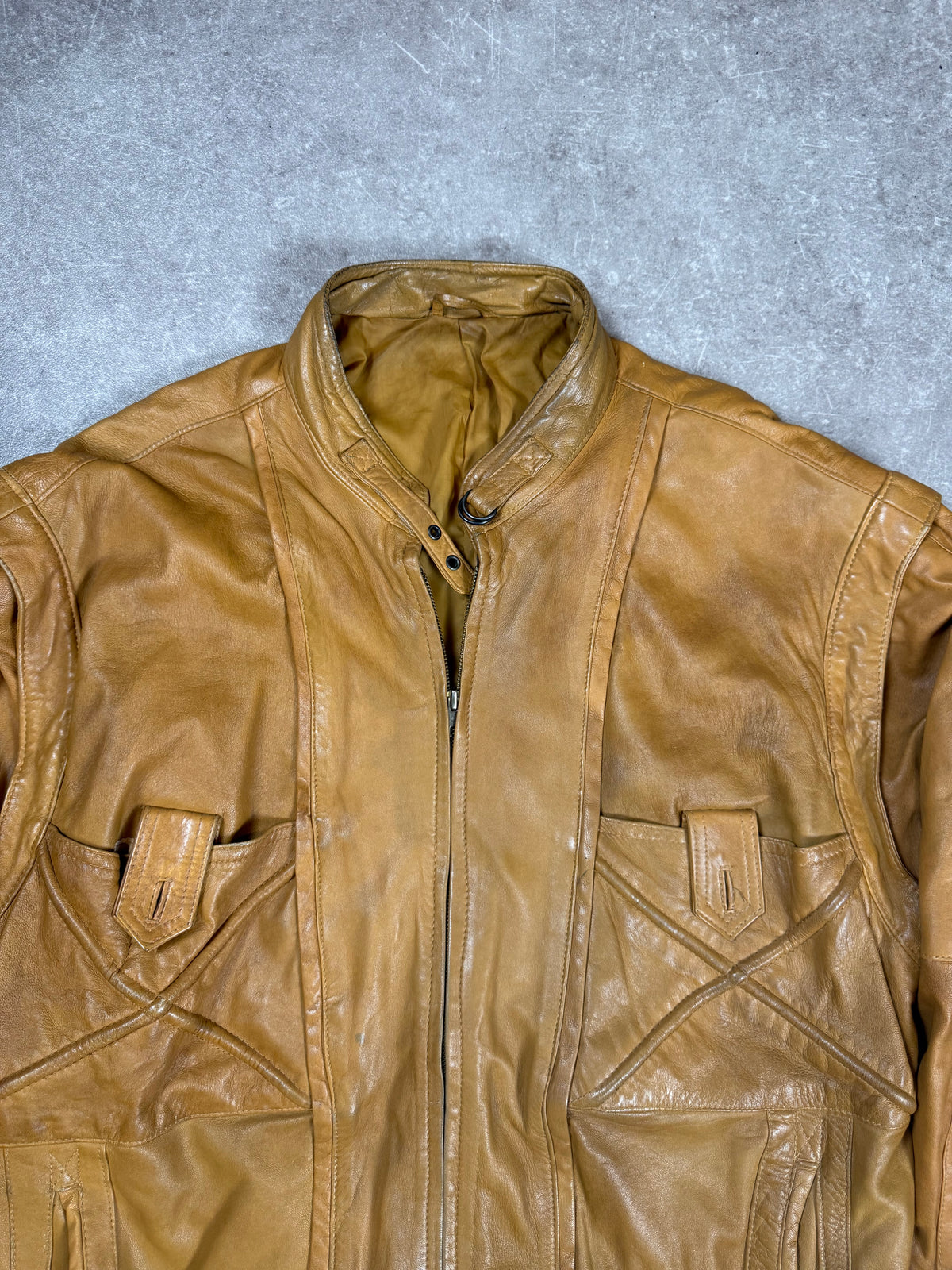 Vintage Herren Lederjacke Gr. 54 Cognac Braun 80er 90er Echtleder