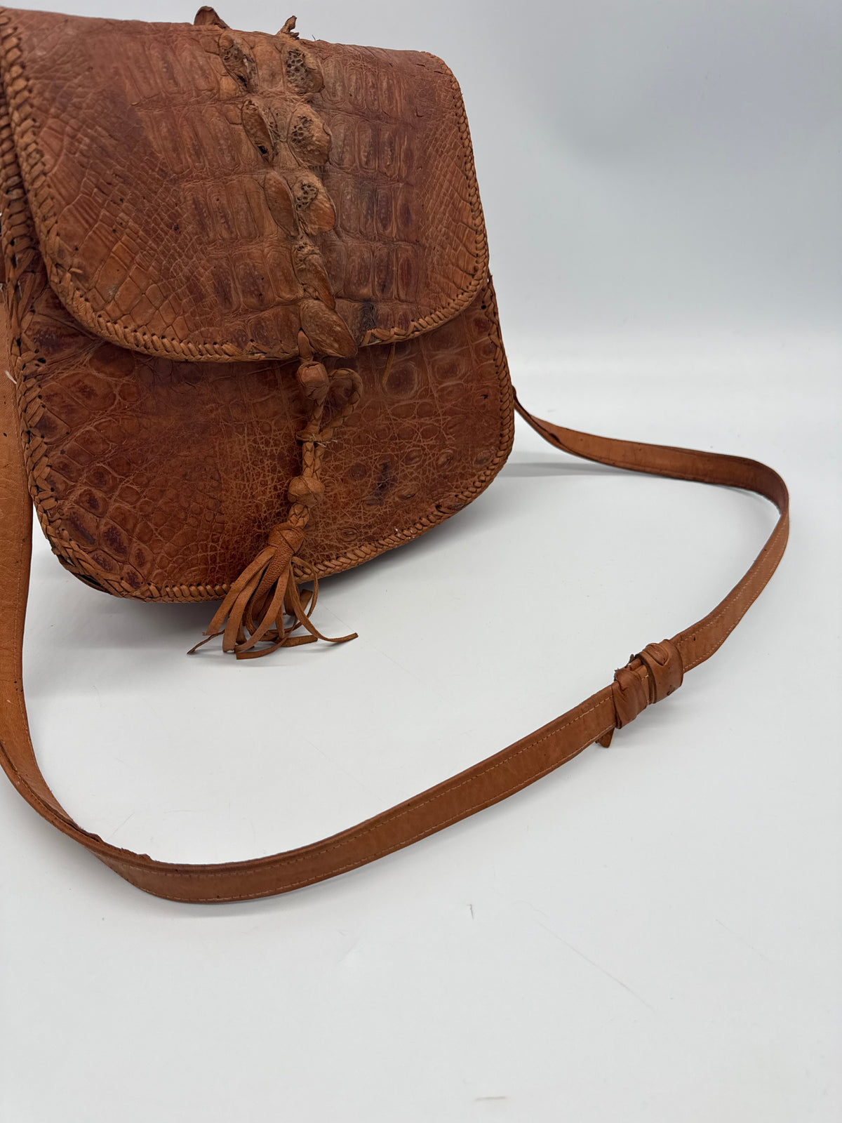 Vintage Krokodilleder Schultertasche Braun – Handgefertigte Exotic Leather Bag