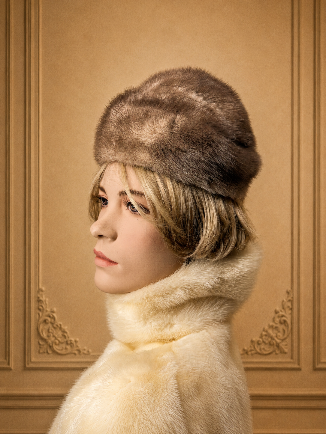 Vintage Nerz Pelzmütze Echtpelz Taupe Braun Russische Wintermütze Damen Luxury Fur Hat