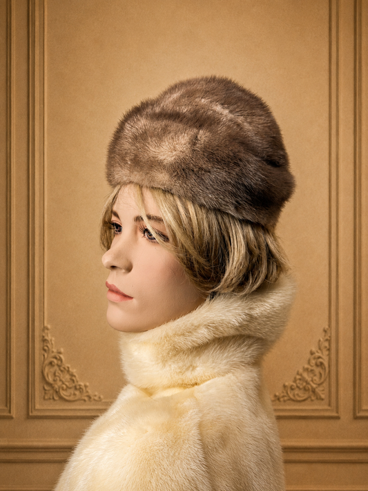 Vintage Nerz Pelzmütze Echtpelz Taupe Braun Russische Wintermütze Damen Luxury Fur Hat